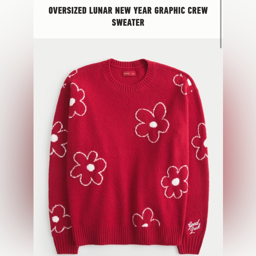 Hollister Red Floral Crew Neck Sweater
